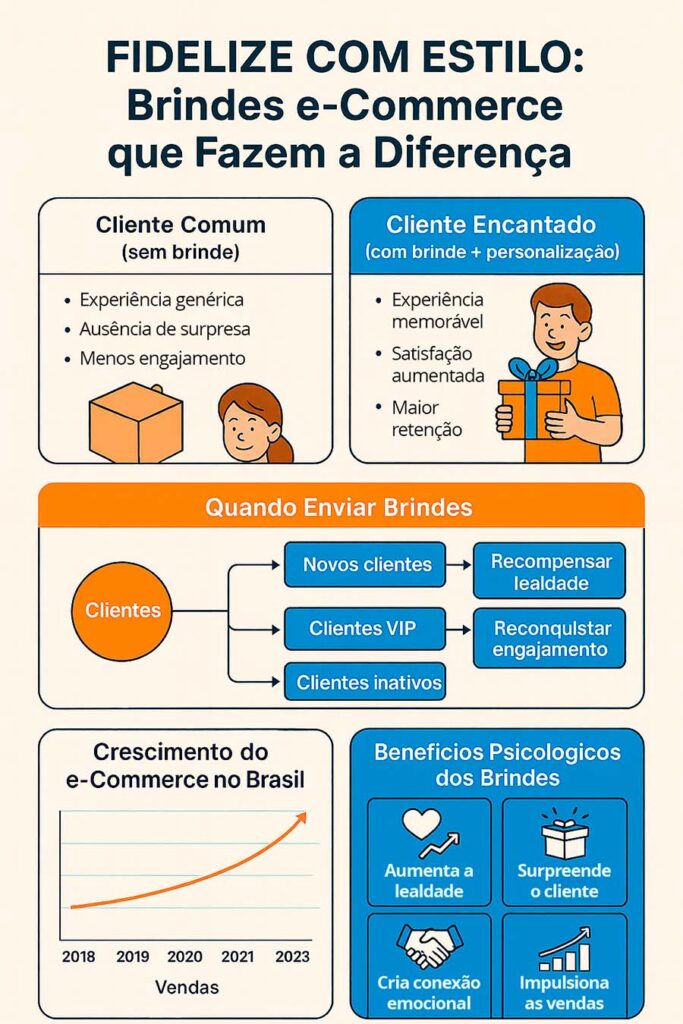infográfico sobre brindes no e-commerce mostrando comparação entre cliente comum e encantado